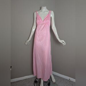 Vintage 60s Pink Nylon Gown – Pretty Girl Brand – Rhinestone Ring Straps – Small